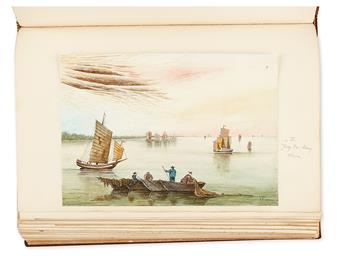 (MARINE ALBUM.) Sabin, S.P. Unique album of watercolor drawings, photographs and ship memorabilia